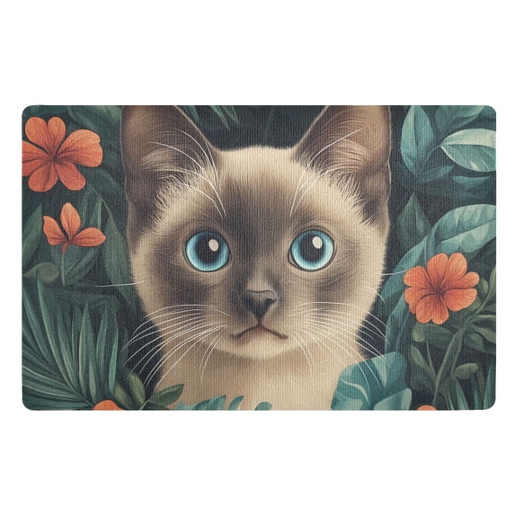 Yayeee Doormat for Indoor Entrance 32" x 20" Non Slippery Floor Rug, Flowers and Cat