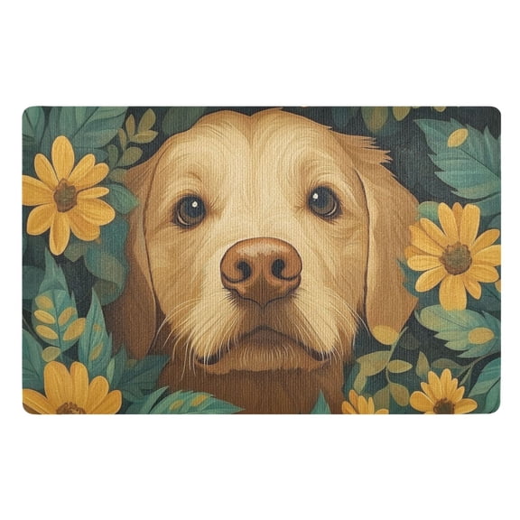 Yayeee Doormat for Indoor Entrance 32" x 20" Non Slippery Floor Rug, Flowers and Dog