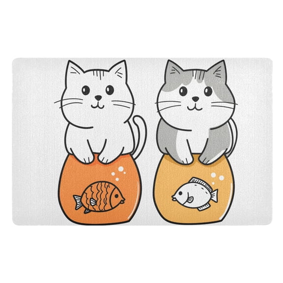 Yayeee Doormat for Indoor Entrance 32" x 20" Non Slippery Floor Rug, Gray Cute Cat