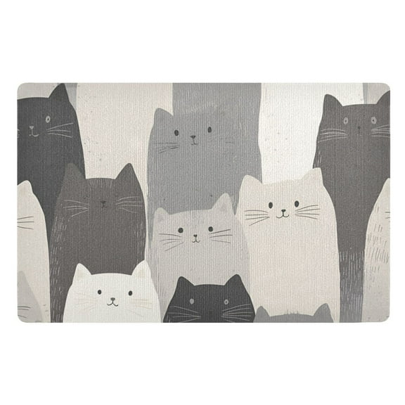 Yayeee Doormat for Indoor Entrance 32" x 20" Non Slippery Floor Rug, Gray Cute Cats