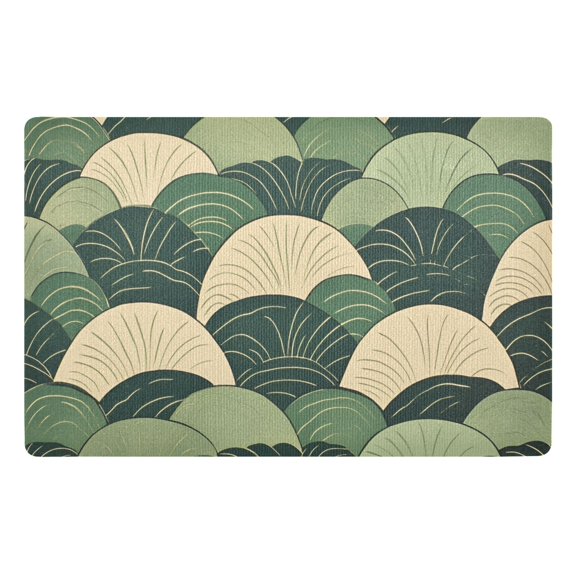 Yayeee Doormat for Indoor Entrance 32" x 20" Non Slippery Floor Rug, Green Abstract Shapes