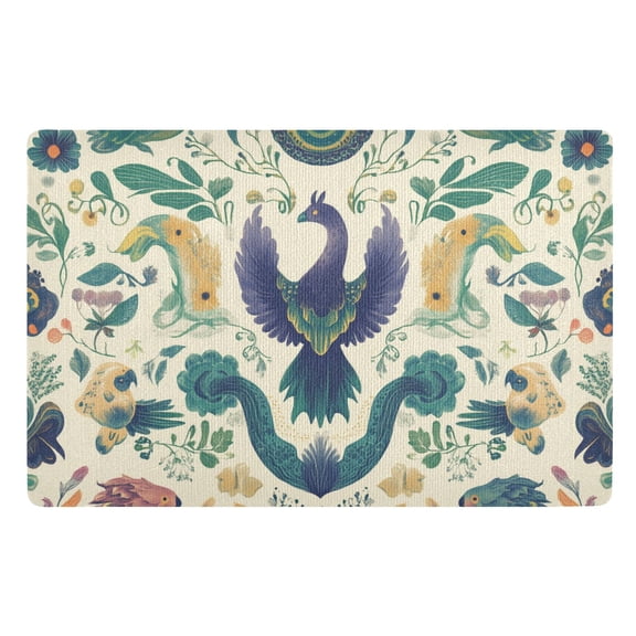 Yayeee Doormat for Indoor Entrance 32" x 20" Non Slippery Floor Rug, Green Animals Pattern