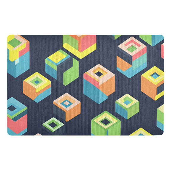 Yayeee Doormat for Indoor Entrance 32" x 20" Non Slippery Floor Rug, Green Cubes