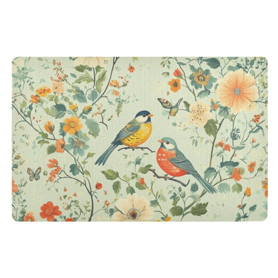 Yayeee Doormat for Indoor Entrance 32" x 20" Non Slippery Floor Rug, Green Floral Pattern