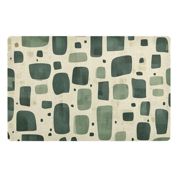 Yayeee Doormat for Indoor Entrance 32" x 20" Non Slippery Floor Rug, Green Geometric