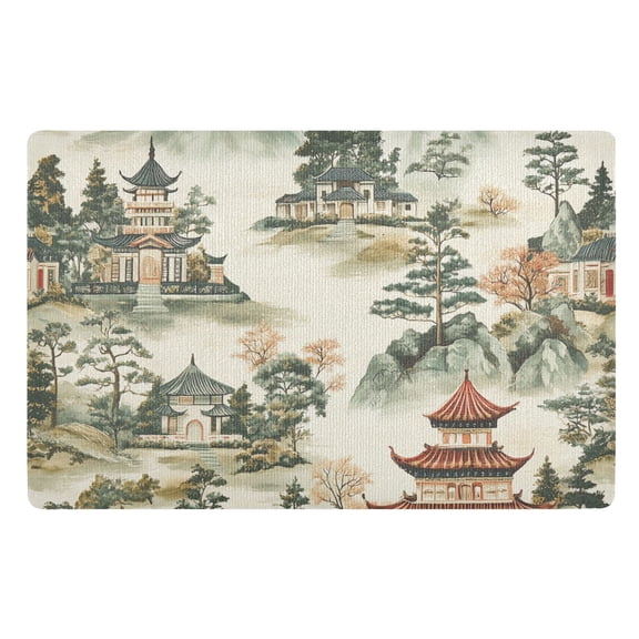 Yayeee Doormat for Indoor Entrance 32" x 20" Non Slippery Floor Rug, Green Mountain Pattern