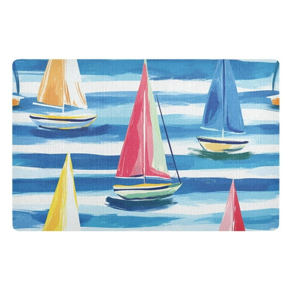 Yayeee Doormat for Indoor Entrance 32" x 20" Non Slippery Floor Rug, Green Sailboats