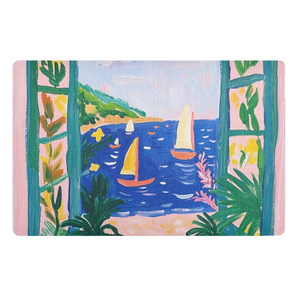 Yayeee Doormat for Indoor Entrance 32" x 20" Non Slippery Floor Rug, Green Seaside