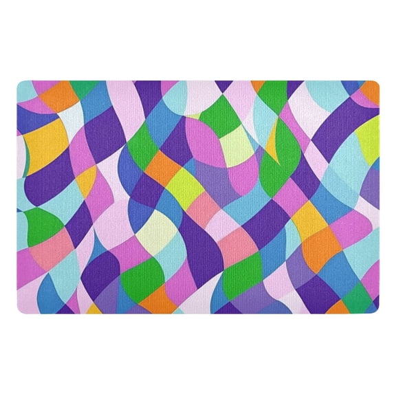 Yayeee Doormat for Indoor Entrance 32" x 20" Non Slippery Floor Rug, Green Wavy Plaid