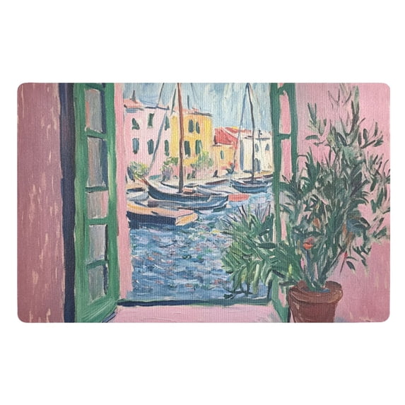Yayeee Doormat for Inside 20"x32" Absorbent Low-Profile Washable Non-Slip Rubber Backed Entryway Rug, Green Window Sea
