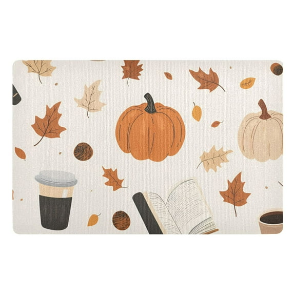 Yayeee Doormat for Indoor Entrance 32" x 20" Non Slippery Floor Rug, Hand Drawn Pumpkin