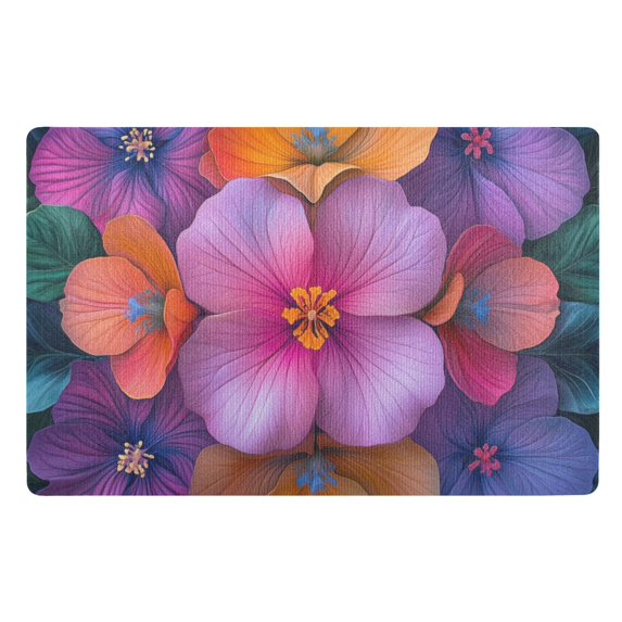 Yayeee Doormat for Indoor Entrance 32" x 20" Non Slippery Floor Rug, Large Purple Flowers