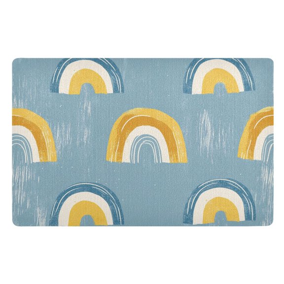 Yayeee Doormat for Indoor Entrance 32" x 20" Non Slippery Floor Rug, Light Blue Rainbow