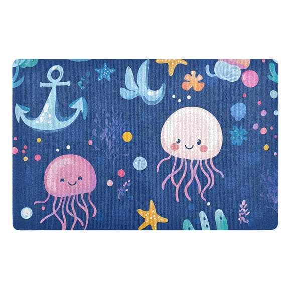 Yayeee Doormat for Indoor Entrance 32" x 20" Non Slippery Floor Rug, Light Pink Jellyfish