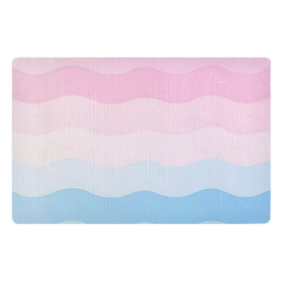 Yayeee Doormat for Indoor Entrance 32" x 20" Non Slippery Floor Rug, Light Pink Stripes