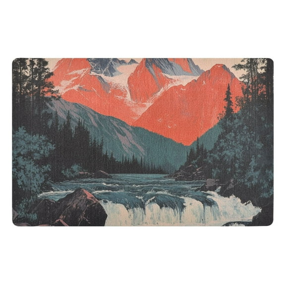 Yayeee Doormat for Indoor Entrance 32" x 20" Non Slippery Floor Rug, Mountains at Dawn