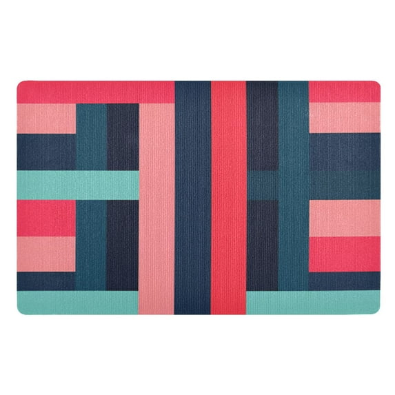 Yayeee Doormat for Indoor Entrance 32" x 20" Non Slippery Floor Rug, Navy Blue Stripes