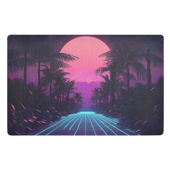 Yayeee Doormat for Indoor Entrance 32" x 20" Non Slippery Floor Rug, Night Neon Road