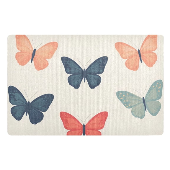 Yayeee Doormat for Indoor Entrance 32" x 20" Non Slippery Floor Rug, Orange Butterflies