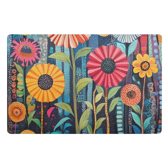 Yayeee Doormat for Indoor Entrance 32" x 20" Non Slippery Floor Rug, Orange Colorful Flowers
