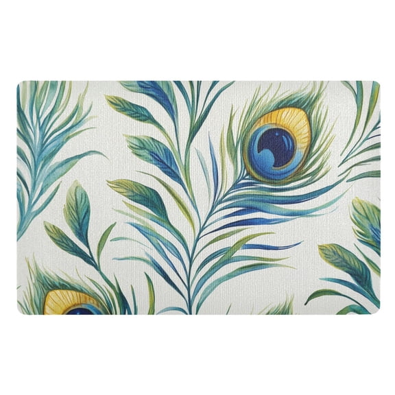Yayeee Doormat for Indoor Entrance 32" x 20" Non Slippery Floor Rug, Peacock Feather
