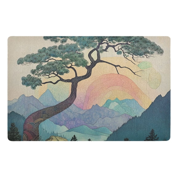 Yayeee Doormat for Indoor Entrance 32" x 20" Non Slippery Floor Rug, Pine Tree Rainbow