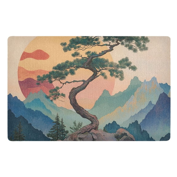 Yayeee Doormat for Indoor Entrance 32" x 20" Non Slippery Floor Rug, Pine Tree at Dawn