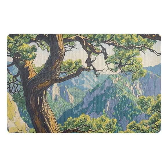 Yayeee Doormat for Indoor Entrance 32" x 20" Non Slippery Floor Rug, Pine Tree
