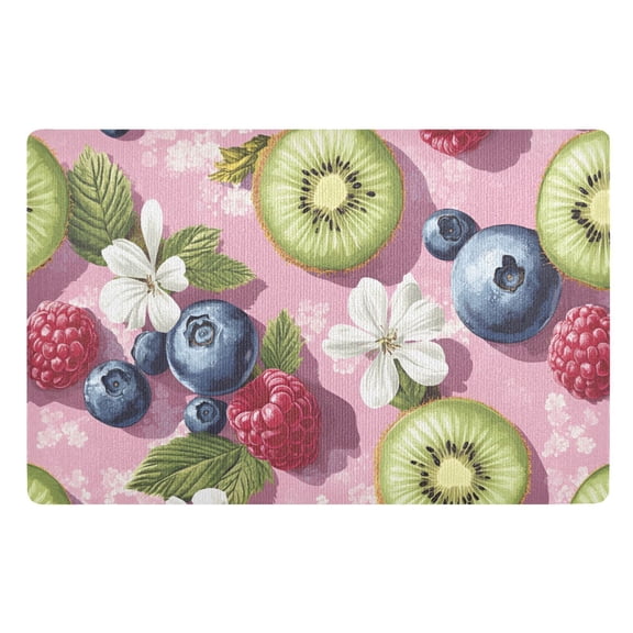 Yayeee Doormat for Indoor Entrance 32" x 20" Non Slippery Floor Rug, Pink Blueberries