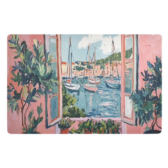 Yayeee Doormat for Indoor Entrance 32" x 20" Non Slippery Floor Rug, Pink Boat