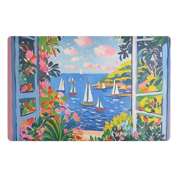 Yayeee Doormat for Indoor Entrance 32" x 20" Non Slippery Floor Rug, Pink Floral Window