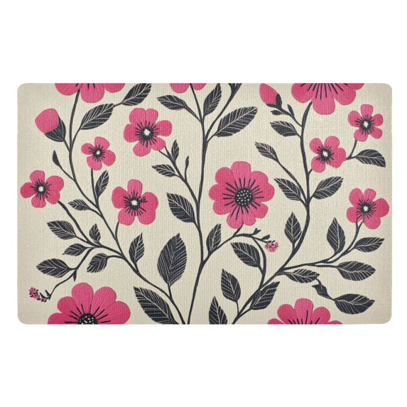 Yayeee Doormat for Indoor Entrance 32" x 20" Non Slippery Floor Rug, Pink Flowers