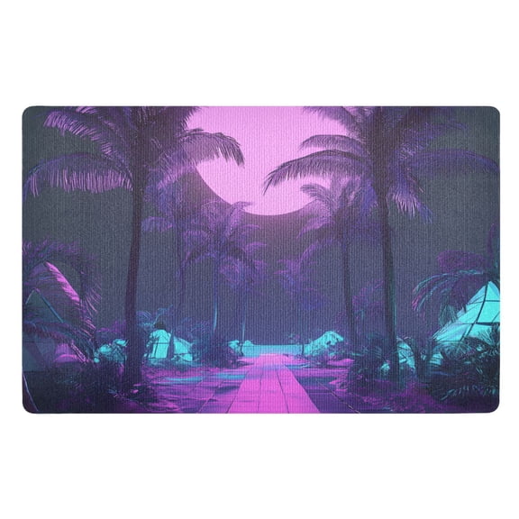Yayeee Doormat for Indoor Entrance 32" x 20" Non Slippery Floor Rug, Pink Neon Road