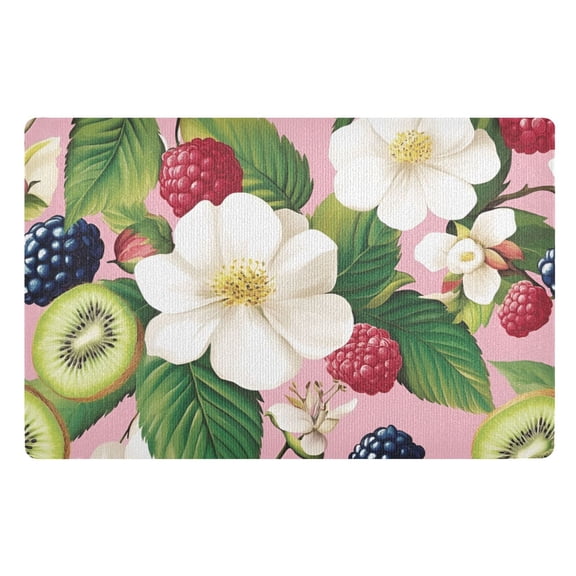 Yayeee Doormat for Indoor Entrance 32" x 20" Non Slippery Floor Rug, Pink Raspberries