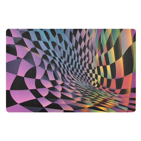 Yayeee Doormat for Indoor Entrance 32" x 20" Non Slippery Floor Rug, Pink Wavy Plaid