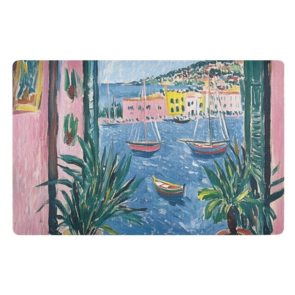 Yayeee Doormat for Indoor Entrance 32" x 20" Non Slippery Floor Rug, Pink Window