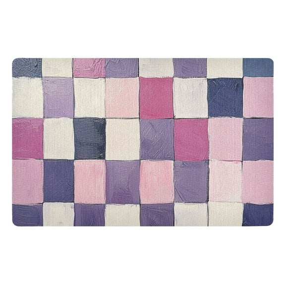 Yayeee Doormat for Indoor Entrance 32" x 20" Non Slippery Floor Rug, Pink and Purple Plaid Pattern
