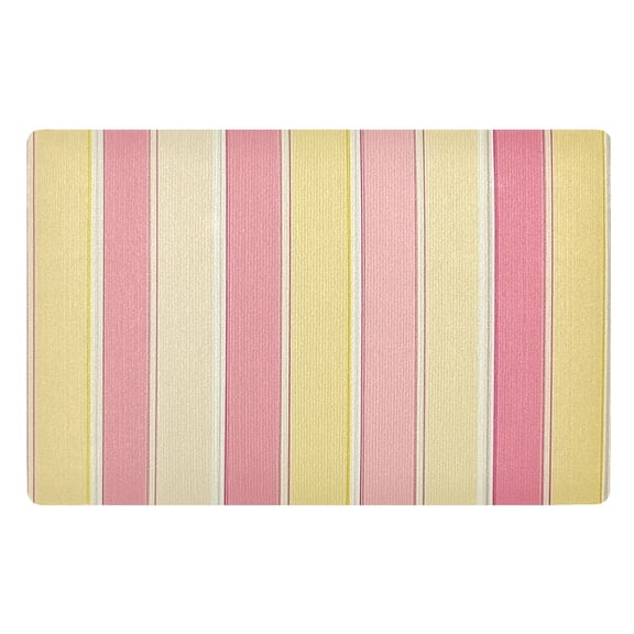 Yayeee Doormat for Indoor Entrance 32" x 20" Non Slippery Floor Rug, Pink and Yellow Striped Pattern