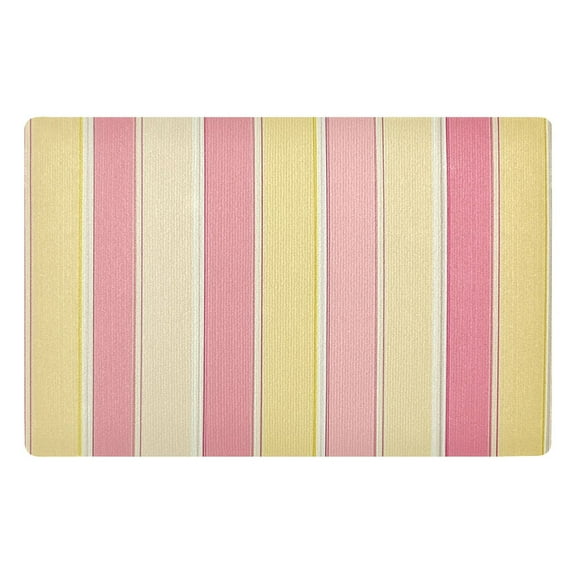 Yayeee Doormat for Indoor Entrance 32" x 20" Non Slippery Floor Rug, Pink and Yellow Striped Pattern