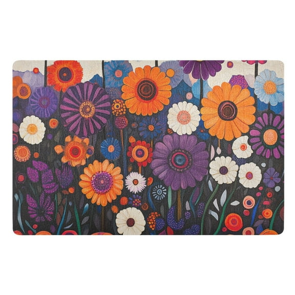 Yayeee Doormat for Indoor Entrance 32" x 20" Non Slippery Floor Rug, Purple Flowers