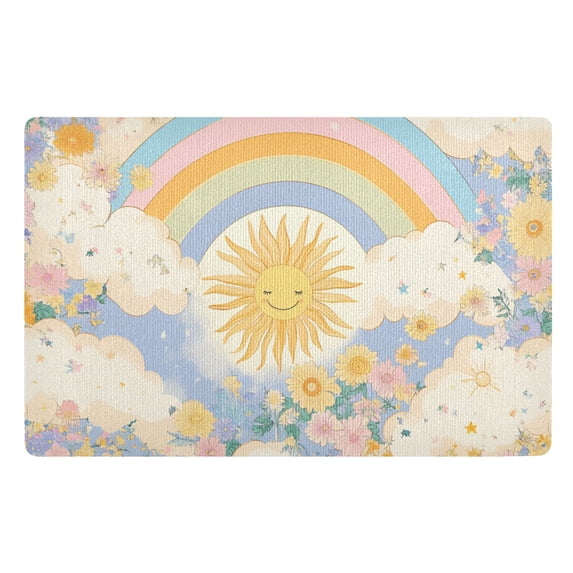 Yayeee Doormat for Indoor Entrance 32" x 20" Non Slippery Floor Rug, Purple Rainbow Clouds