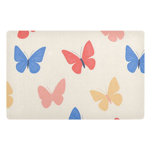 Yayeee Doormat for Indoor Entrance 32" x 20" Non Slippery Floor Rug, Red Butterflies