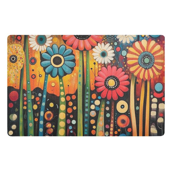 Yayeee Doormat for Indoor Entrance 32" x 20" Non Slippery Floor Rug, Red Colorful Flowers with Dots