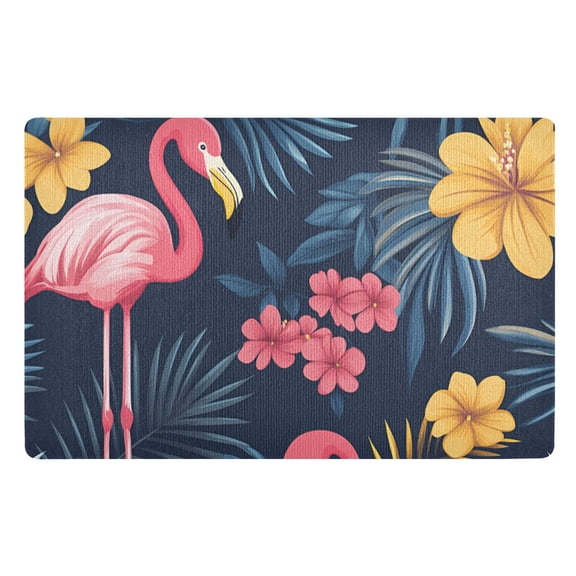 Yayeee Doormat for Indoor Entrance 32" x 20" Non Slippery Floor Rug, Red Floral Flamingo