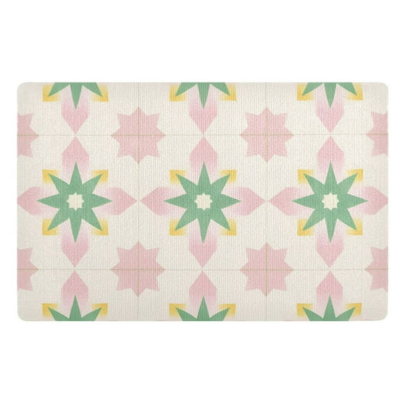 Yayeee Doormat for Indoor Entrance 32" x 20" Non Slippery Floor Rug, Retro Green Stars