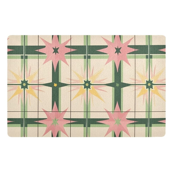 Yayeee Doormat for Indoor Entrance 32" x 20" Non Slippery Floor Rug, Retro Green Stars