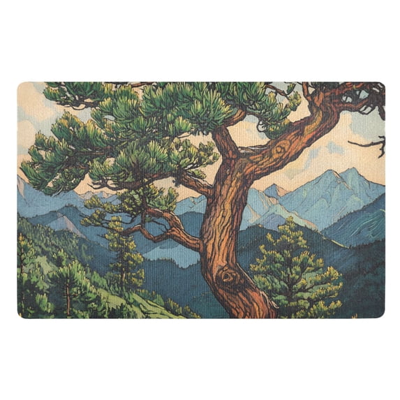 Yayeee Doormat for Indoor Entrance 32" x 20" Non Slippery Floor Rug, Retro Pine Tree
