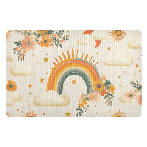 Yayeee Doormat for Inside 20"x32" Absorbent Low-Profile Washable Non-Slip Rubber Backed Entryway Rug, Retro Rainbow