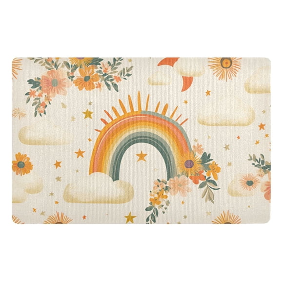 Yayeee Doormat for Indoor Entrance 32" x 20" Non Slippery Floor Rug, Retro Rainbow