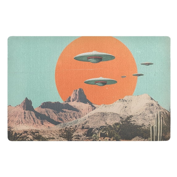 Yayeee Doormat for Indoor Entrance 32" x 20" Non Slippery Floor Rug, Retro UFO